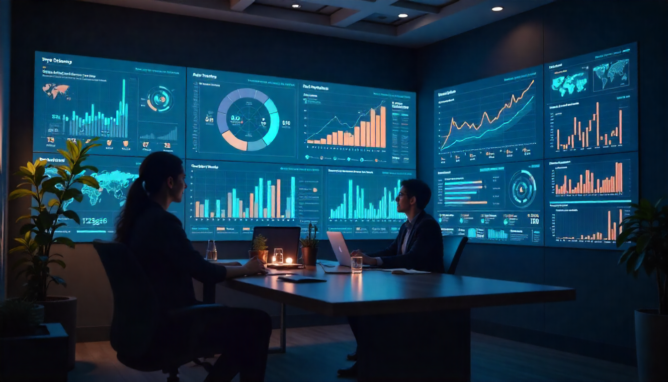 Futuristic digital marketing setup showing SEO dashboards, website traffic charts, AI tools, and voice search optimization for 2026.