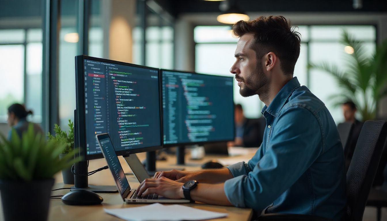 AI will replace software business in 2026 text on navy blue background with futuristic business and technology elements